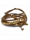 Mini charms clef sur daim noué camel perles en plaqué or - bijoux modernes - gag et lou - bijoux fantaisie