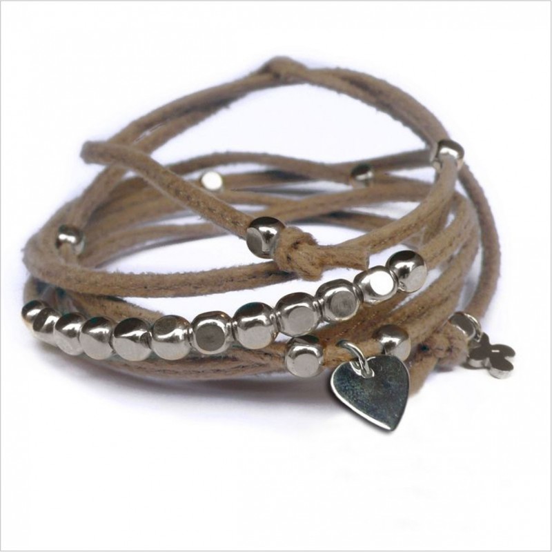 Mini heart charms on knotted suede link