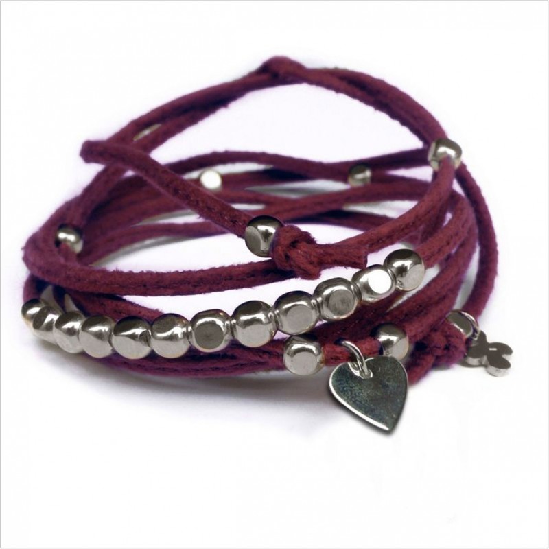 Mini heart charms on knotted suede link