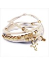 Mini charms croix sur daim noué crème perles en plaqué or - bijoux modernes - gag et lou - bijoux fantaisie