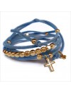 Mini charms croix sur daim noué jeans perles en plaqué or - bijoux modernes - gag et lou - bijoux fantaisie