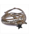 Mini charms étoile sur daim noué greige perles en argent - bijoux modernes - gag et lou - bijoux fantaisie
