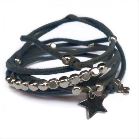 Mini charms étoile sur daim noué gris perles en argent - bijoux modernes - gag et lou - bijoux fantaisie