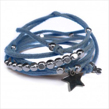 Mini charms étoile sur daim noué jeans perles en argent - bijoux modernes - gag et lou - bijoux fantaisie
