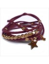 Mini charms étoile sur daim noué bordeaux perles en plaqué or - bijoux modernes - gag et lou - bijoux fantaisie