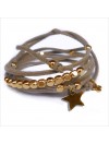 Mini charms étoile sur daim noué greige perles en plaqué or - bijoux modernes - gag et lou - bijoux fantaisie