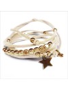 Mini charms étoile sur daim noué crème perles en plaqué or - bijoux modernes - gag et lou - bijoux fantaisie