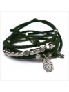 Mini charms matriochka sur daim noué vert perles en argent - bijoux modernes - gag et lou - bijoux fantaisie