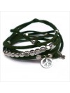 Mini charms peace sur daim noué vert perles en argent - bijoux modernes - gag et lou - bijoux fantaisie