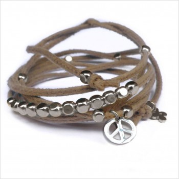 Mini peace and love charms on knotted suede link