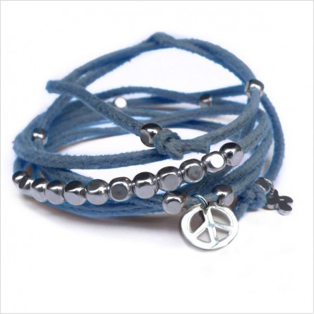 Mini charms peace sur daim noué jean perles en argent - bijoux modernes - gag et lou - bijoux fantaisie