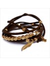 Mini charms plume sur daim noué marron perles en plaqué or - bijoux modernes - gag et lou - bijoux fantaisie