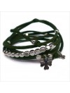 Mini charms trèfle sur daim noué vert perles en argent - bijoux modernes - gag et lou - bijoux fantaisie