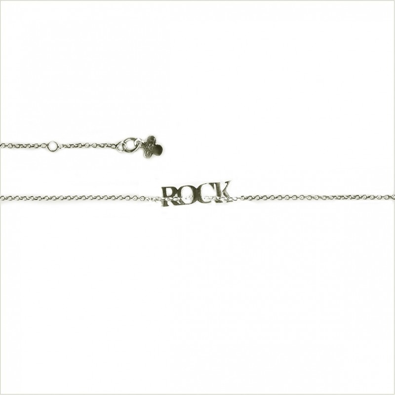 Bracelet mot découpé Rock sur chaine en argent - Bijoux fantaisie