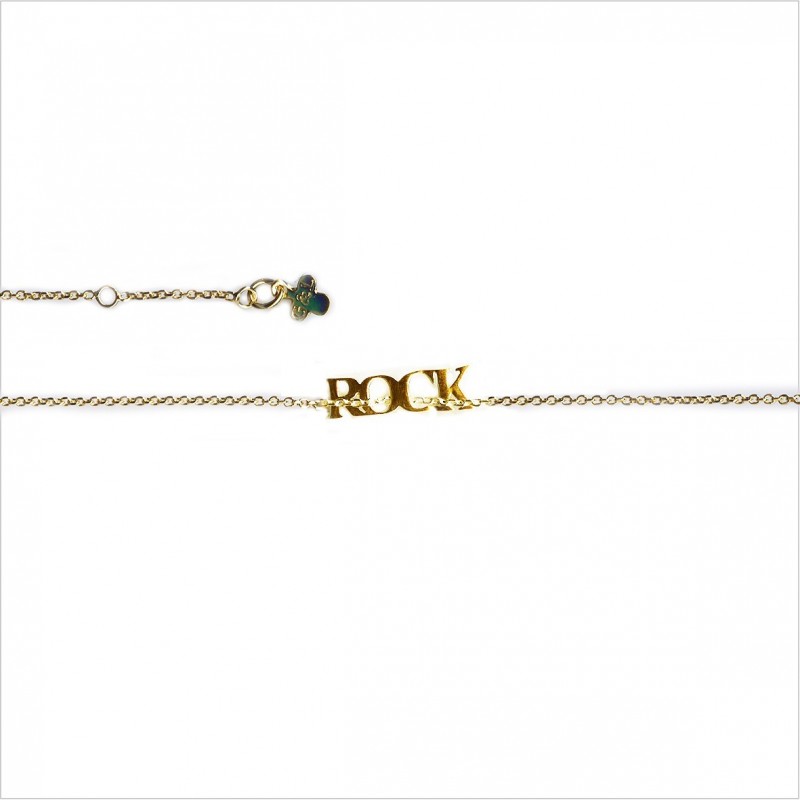 Bracelet mot découpé Rock sur chaine en plaqué or - Bijoux fantaisie